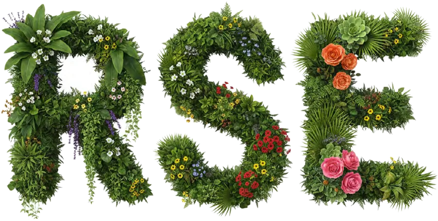Les lettres RSE composées de végétaux et de fleurs